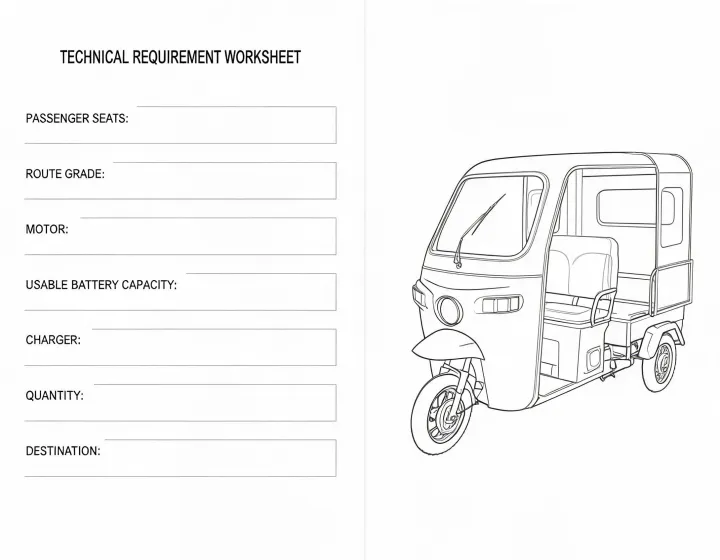 Electric passenger tricycle requirement worksheet